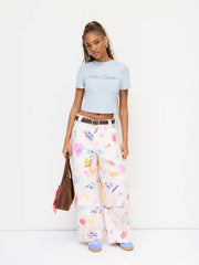 Cotton-blend Round Neckline Slow Down Graphic Tee