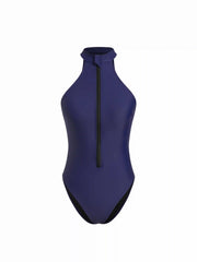 High Neck Zipper One-piece Swimwear
