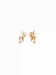 18K GOLD PLATED STAINLESS STEEL STAR RHINESTONE STUD EARRINGS