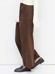 Corduroy Mid Rise Pleated Wide Leg Trousers