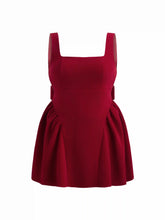 Velvet Square Neck Bowknot Tie Back Ruffle Mini Dress Curve & Plus