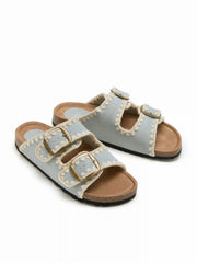FAUX SUEDE DOUBLE BAND BUCKLE SLIPPERS