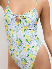Shaping U-neckline Lemon Cut Out Knotted One Piece Swimsuit