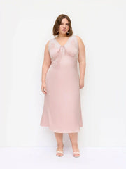 Satin V-Neck Lace Panel Knotted Maxi Slip Dress Curve & Plus