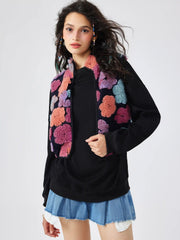 Turtle Neck Floral Pattern Zipper Vest