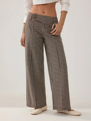 Jacquard Low Rise Checks Straight Leg Trousers