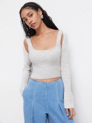 Wool-blend Knit U-neckline Cut Out Crop Top