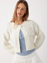 Wool-blend Knit Eyelet Bowknot Tie Cardigan