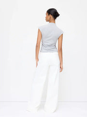 Denim Low Rise Button Wide Leg Jeans
