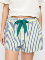 Cotton-blend Mid Rise Striped Bowknot Shorts
