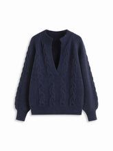 Cable Knit Textured V-neck Long Sleeve Top