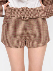 Tweed Low Rise Houndstooth Micro Shorts With Belt