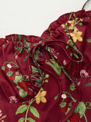 Woven Floral & Fruit Ruffle Hem Knotted Layered Mini Dress