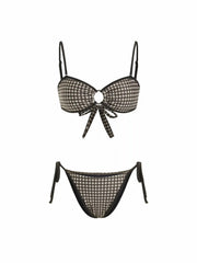 Gingham Sweetheart Cut Out Ring Detail Tie Side Bracelet Bikini Set