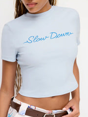Cotton-blend Round Neckline Slow Down Graphic Tee