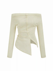 Two Way Off-shoulder Asymmetrical Hem Long Sleeve Top