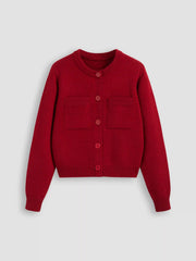 Round Neckline Solid Button Cardigan
