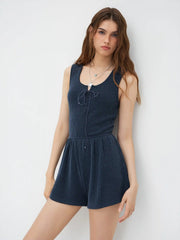 Stripe Lace Up Knotted Micro Romper