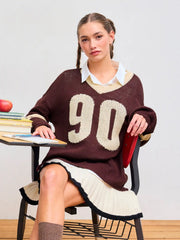 Knit V-neck 90 Contrasting Binding Sweater