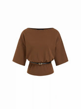 Boat Neck Short Sleeve Top With Belt