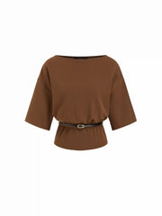 Boat Neck Short Sleeve Top With Belt