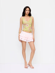 V-neck Floral Embroidery Sheer Tank Top