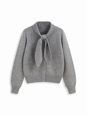 Knit Collar Long Sleeve knotted Button Cardigan
