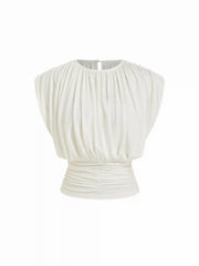 Draped Ruched Round Neckline Sleeveless Top