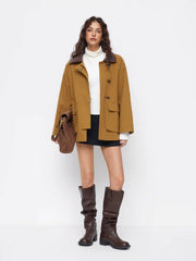 Toggle Button Collar Two Tone Oversized Jacket
