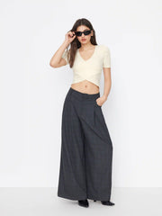 Cable Knit V-neck Short Sleeve Criss Cross Wrap Top