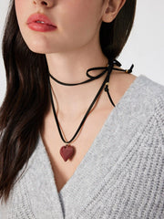 HEART FAUX LEATHER ADJUSTABLE PENDANT NECKLACE