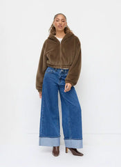 Faux Shearling Hooded Cropped Jacket