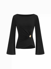 Boat Neck Metal Detail Top