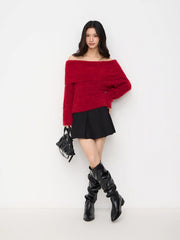 Knit Off-shoulder Long Sleeve Top