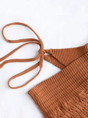 Solid Hollow Out Knotted Knitted Mini Skirt