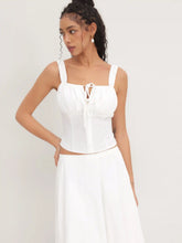 Square Neck Ruched Tie Front Crop Tank Top