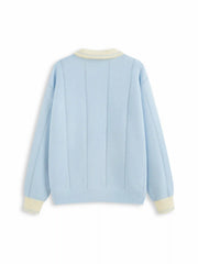New York Knit Colorblock Polo Neck Long Sleeve Oversized Top