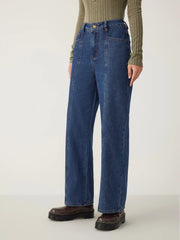 Denim Middle Waist Pleated Straight Leg Jeans