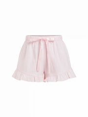 Textured Ruffle Sleeve Stripe Bowknot Top & Mid Rise Micro Shorts Set
