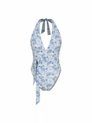 Halter Neckline Paisley Tie Front One-piece