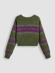 Round Neck Contrasting Stripe Knitted Crop Top