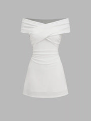 Off-shoulder Criss Cross Ruched Mini Dress