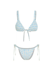 V-neck Fish & Starfish Graphic Shirred Triangle Bikini Set