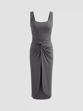 Square Neck Solid Twist Knotted Maxi Dress