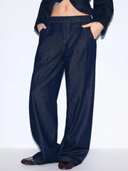 Washed Denim Low Rise Straight Leg Trousers