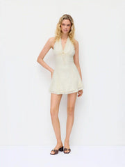 Lace Halter V-neck Bowknot A-line Mini Dress