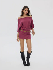 Oversized Off-Shoulder Belted Mini Dress With Chain Detail