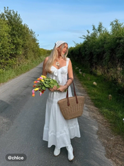 Cotton Mid Rise Embroidery Ruffle Maxi Skirt