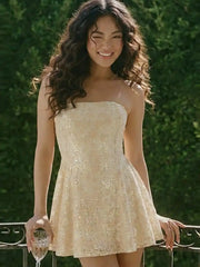 Sequins Floral Bandeau A-line Mini Dress