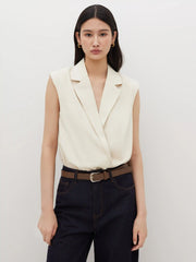 Linen-blend Collar Bodysuit